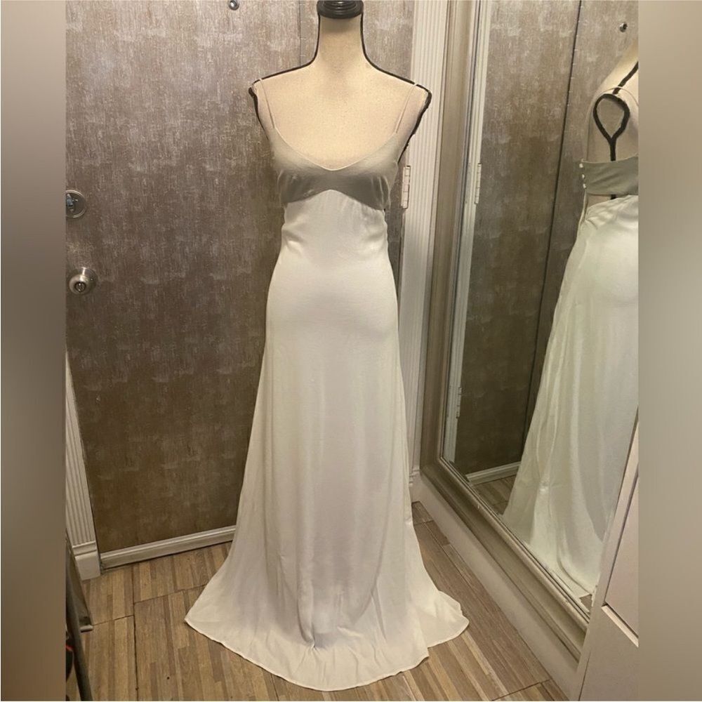 L'AGENCE White/gray Backless maxi dress, US0